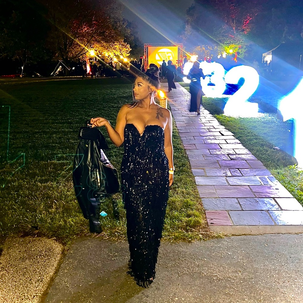 Chantilly Sequin Fringe Maxi Dress - Black